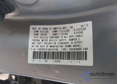 2017 Honda Accord Sport из США, поврежденный, VIN 1HGCR2F51HA035168